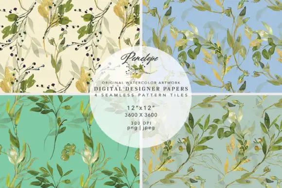 Watercolor Leafy Seamless Pattern Pack 6 watercolor leafy seamless pattern pack 25581