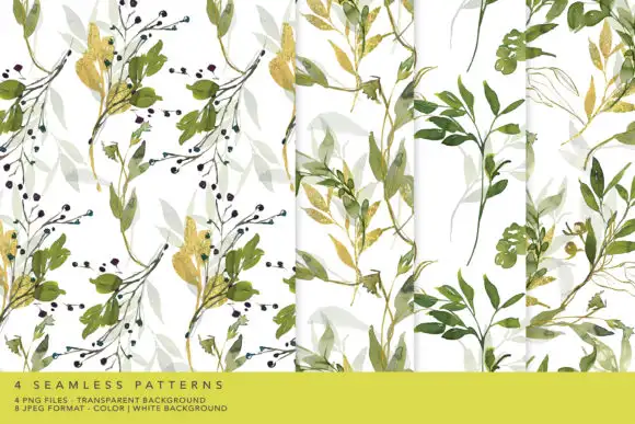 Watercolor Leafy Seamless Pattern Pack 5 watercolor leafy seamless pattern pack 7 25615