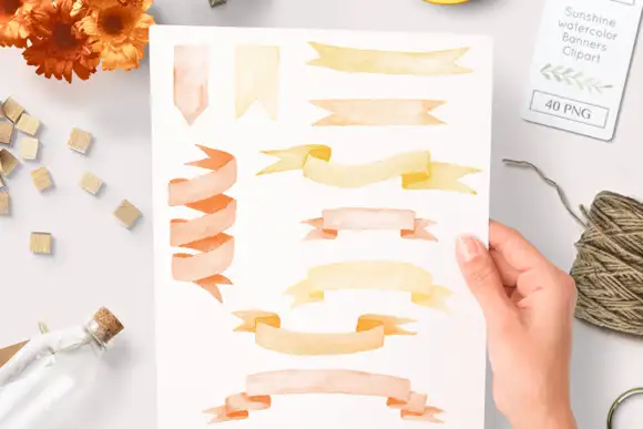 Watercolor Banner Brushes and Bonus Sunny Clip Art 3 watercolor banner brushes and bonus sunny png clip art by by lef 1 580x387 19400