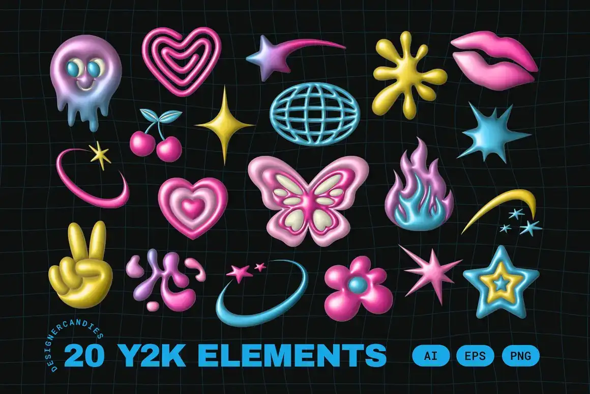 Adobe Photoshop Effects Bundle - 1 Item 3 y2k elements set (2) 26468
