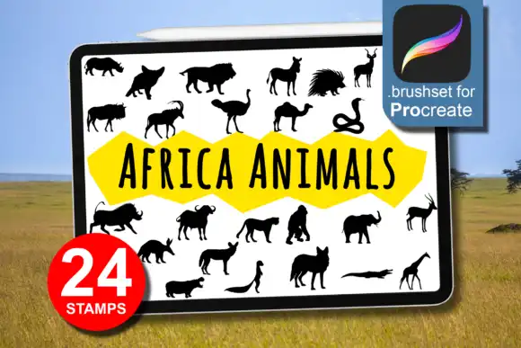 40 Africa Animals, Brushes for Procreate