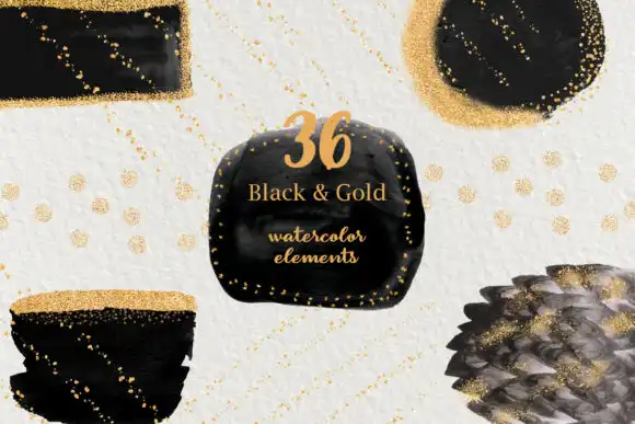 Black & Gold Watercolor Shapes