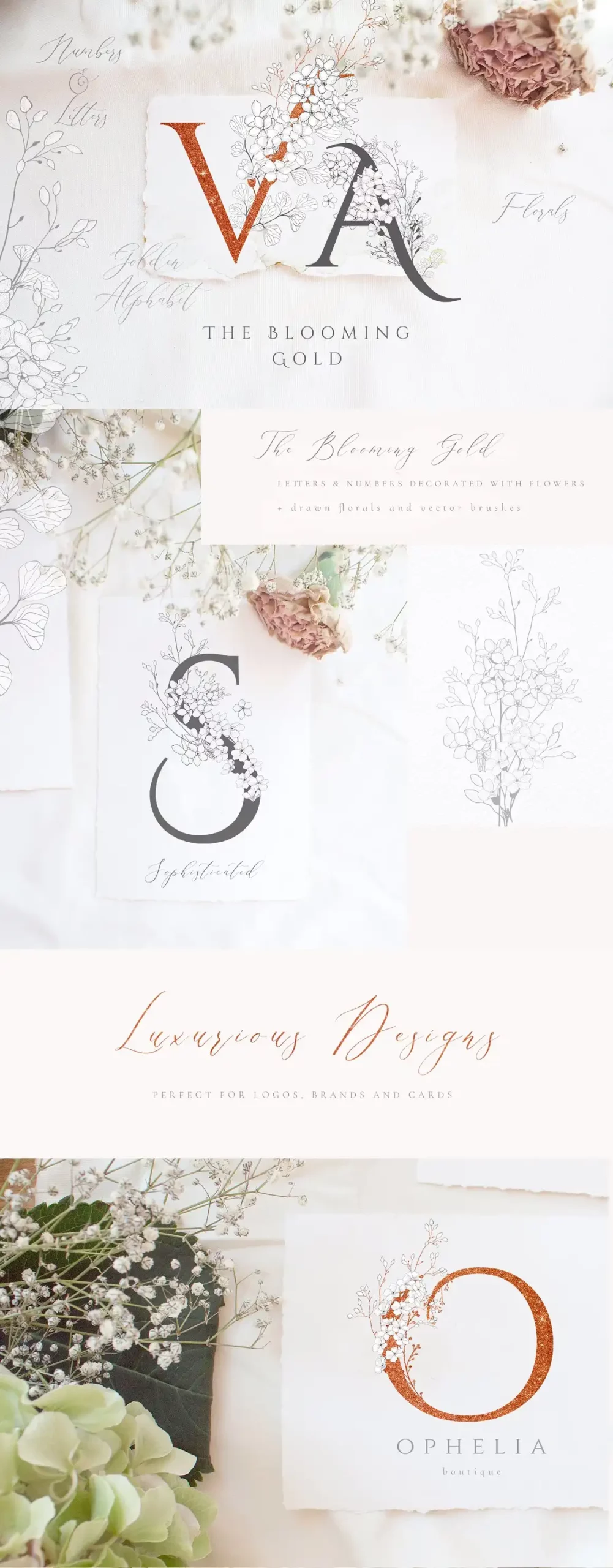 Blooming Gold Floral Letters Numbers 6 blooming gold floral letters numbers 45231