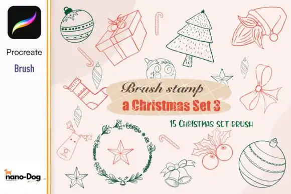 Christmas ornaments brush stamps Set