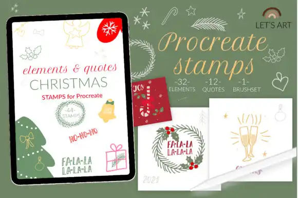 Christmas Procreate Stamps, Xmas Brushes