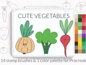 cute vegetable procreate stamp brushes graphics 27517694 1 1 580x387 35598