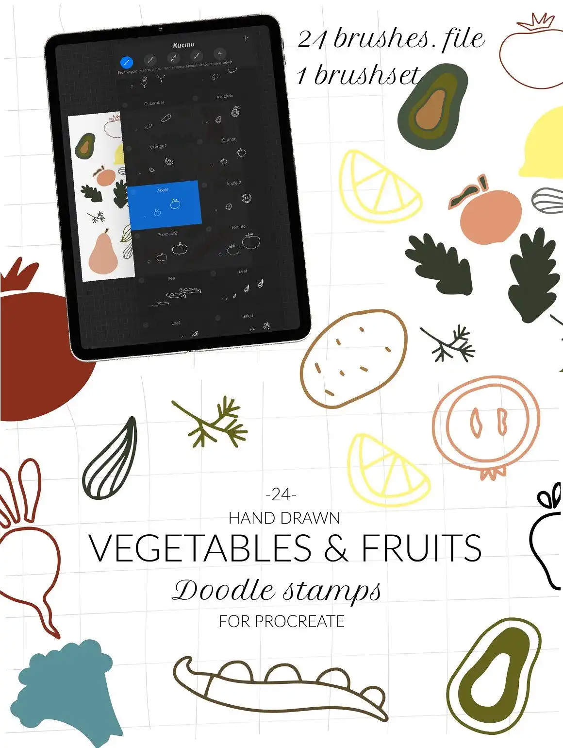 Doodle fruits, veggie Procreate