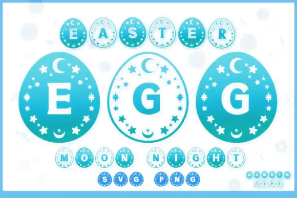 Easter Egg Moon Night SVG PNG Alphabet
