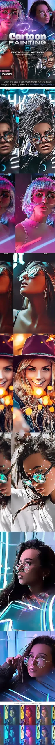 Adobe Photoshop Pro Actions and Presets Bundle - 8 Items 5 pro cartoon painting photoshop action 29418