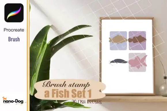 Procreate Brush Stamp Fish Set 20 Brush