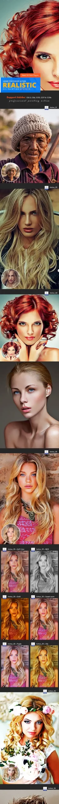 Adobe Photoshop Oil Actions and Presets Bundle - 4 Items 4 realistic oil painting action 35167