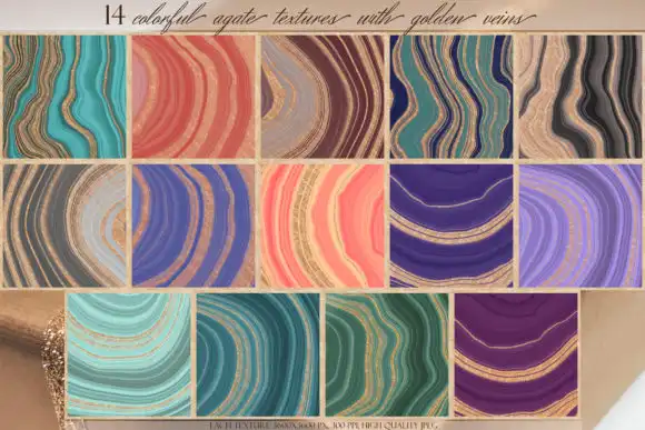 Set of 14 Colorful & Gold Agate Textures 3 set of 14 colorful & gold agate textures 1 36243