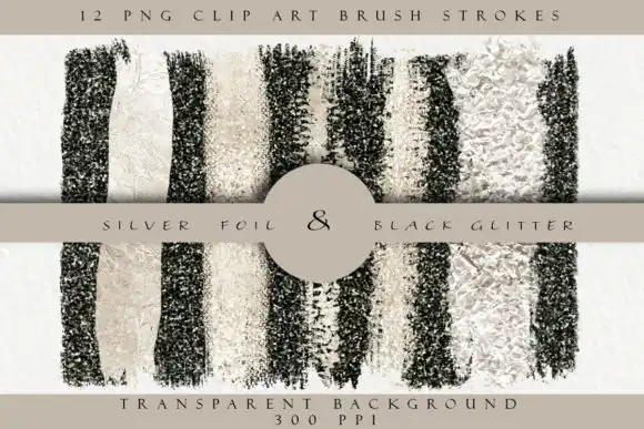Silver Foil & Black Glitter Brush Stroke