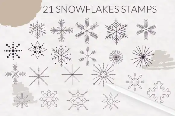 Snowflakes Procreate stamp brushes 3 snowflakes procreate stamp brushes graphics 19803627 2 580x387 35732