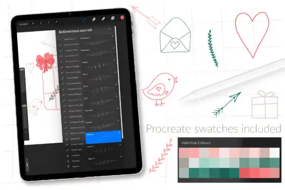 Valentines Stamps for Procreate, Heart 4 valentines stamps for procreate heart graphics 7477631 2 580x387 35555