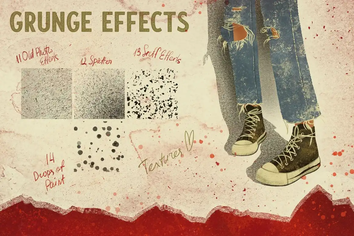 Vintage textured brushes. set 2. Grunge 4 vintage textured brushes. set 2. grunge (6) 42403