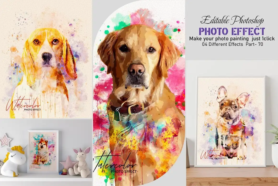 Watercolor Editable Dog Painting