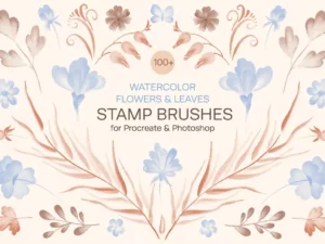 watercolor flowers & leaves brushes 44670