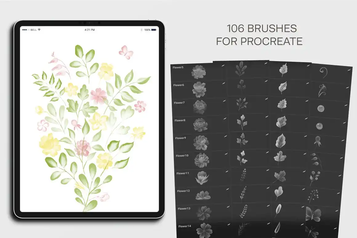 Watercolor Flowers & Leaves Brushes 7 watercolor flowers & leaves brushes (5) 44589