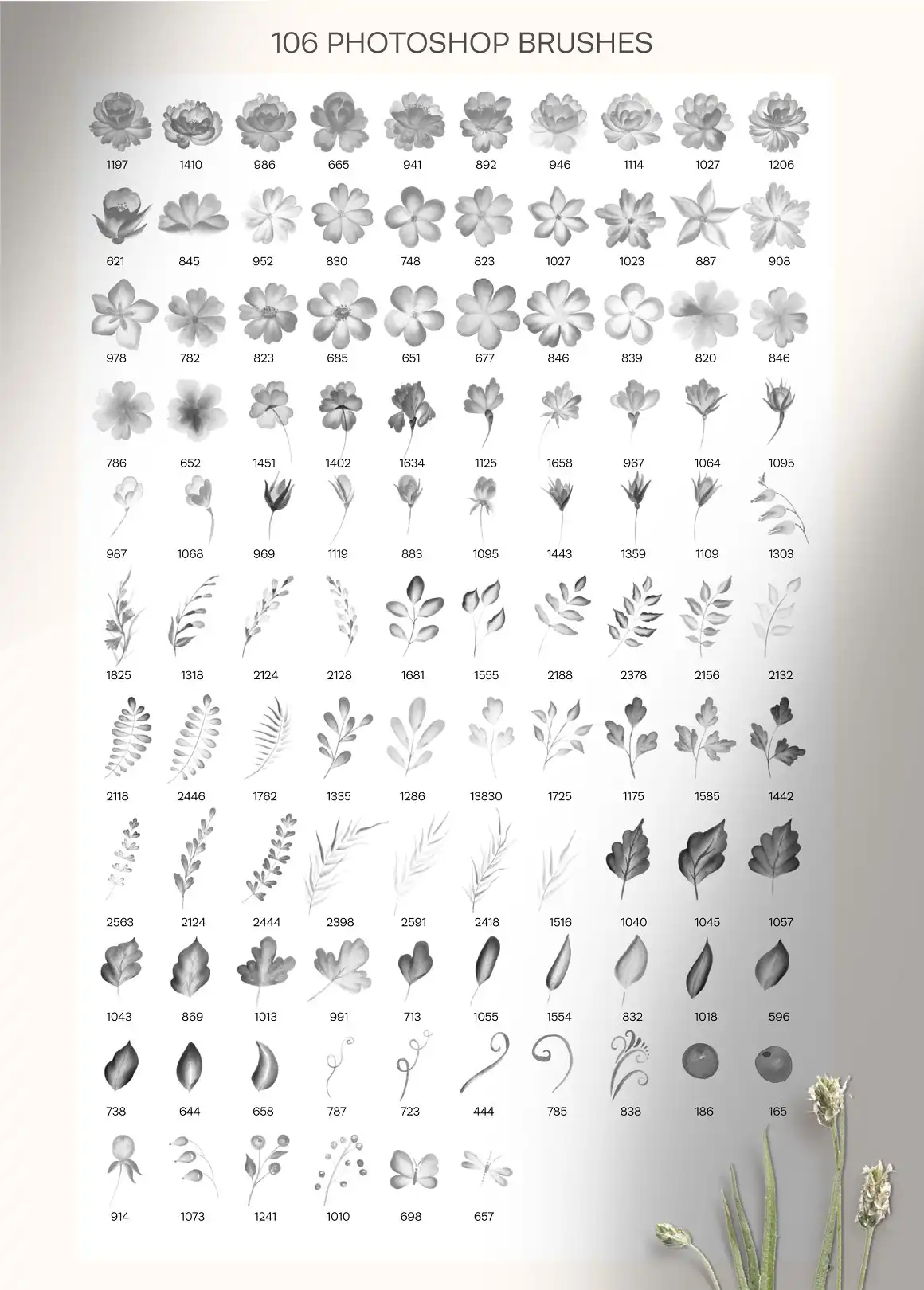 Watercolor Flowers & Leaves Brushes 3 watercolor flowers & leaves brushes (6) 44944
