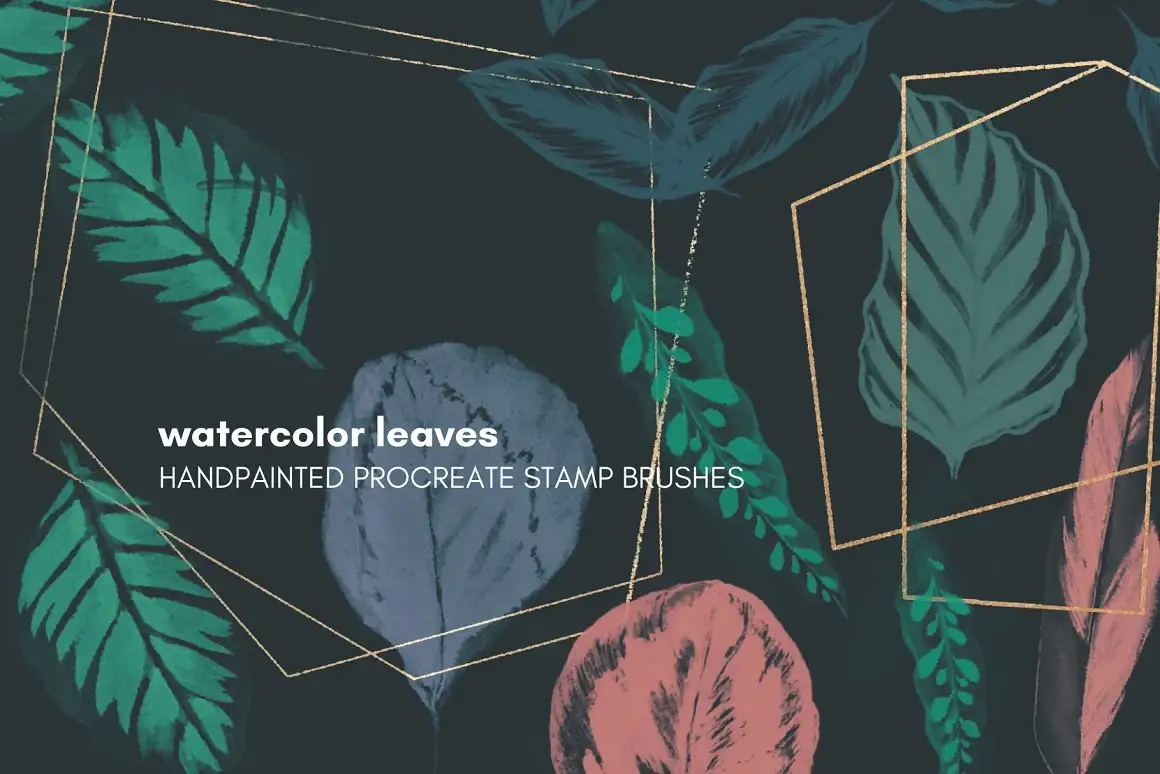 Procreate Canvas Brush Stamps Bundle - 3 Packs 4 watercolor leaves brushes 26118