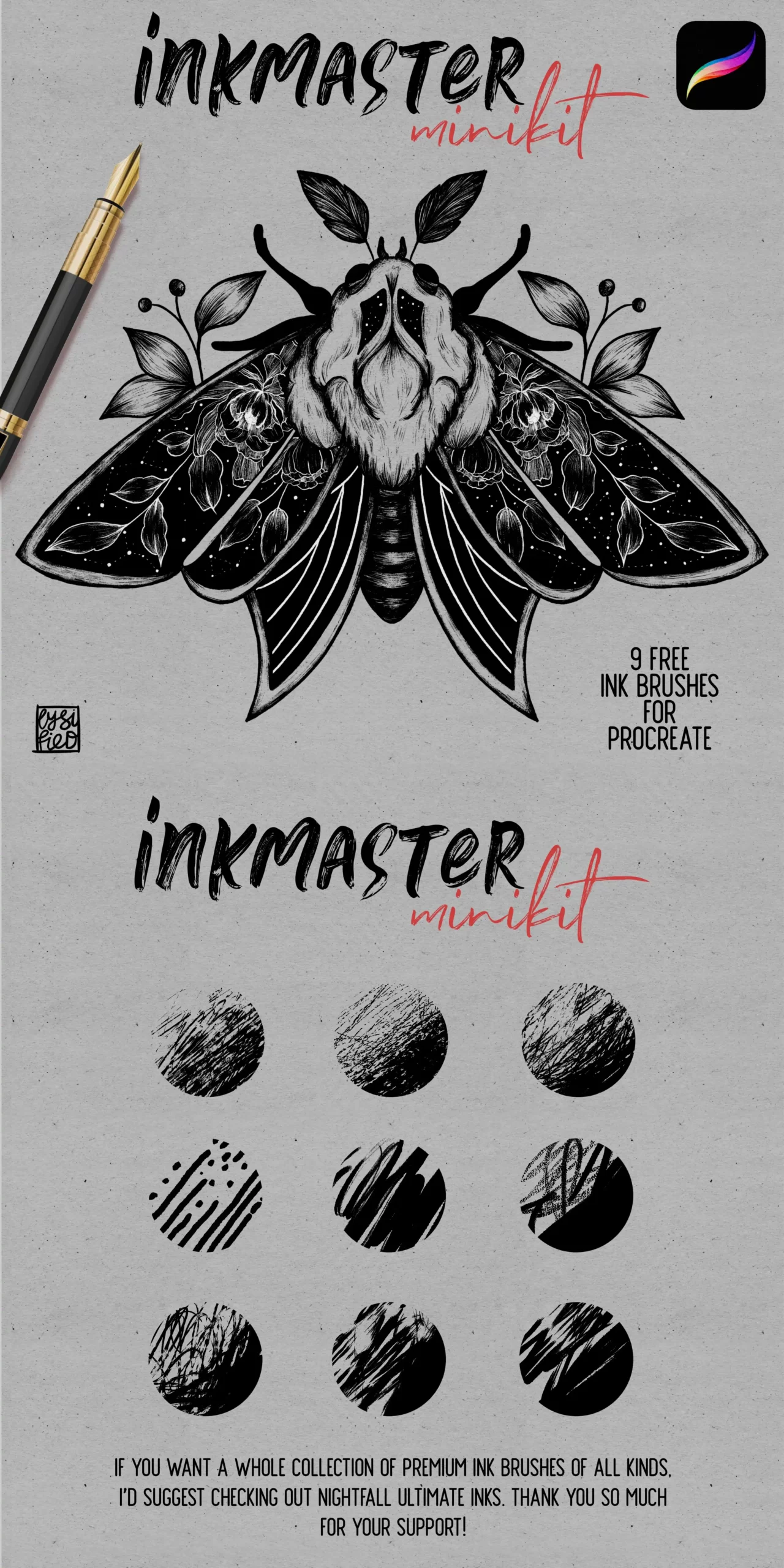 Inkmaster 迷你套装 - 9 款免费 Procreate 笔刷