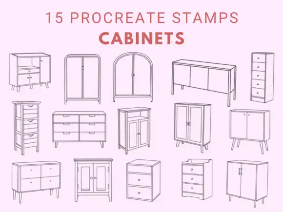 15 Procreate Brush Stamps Cabinets