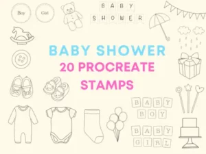 20 procreate brush stamps baby shower 52096