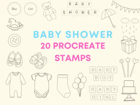 20 Procreate Brush Stamps Baby Shower