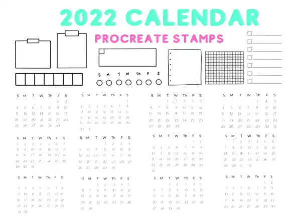 20 Procreate Stamps 2022 Calendar