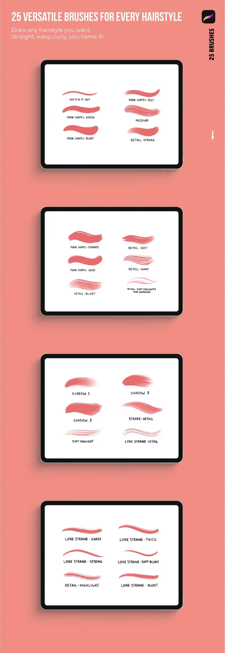 25 Hair Brushes for Every Hairstyle - Procreate 5 25 hair brushes for every hairstyle procreate (6) 50767