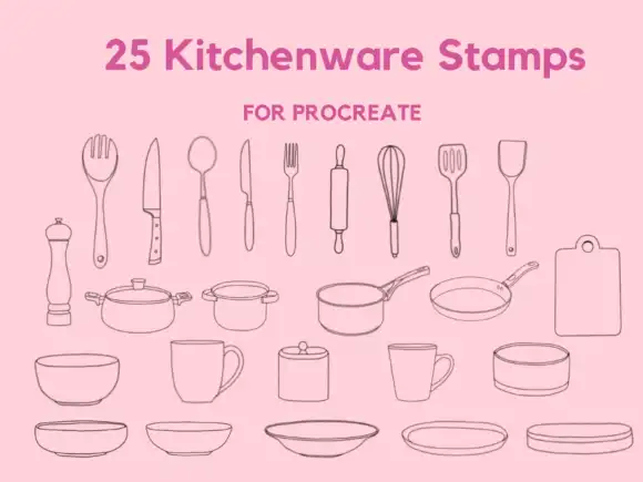 25 Kitchenware Stamps for Procreate