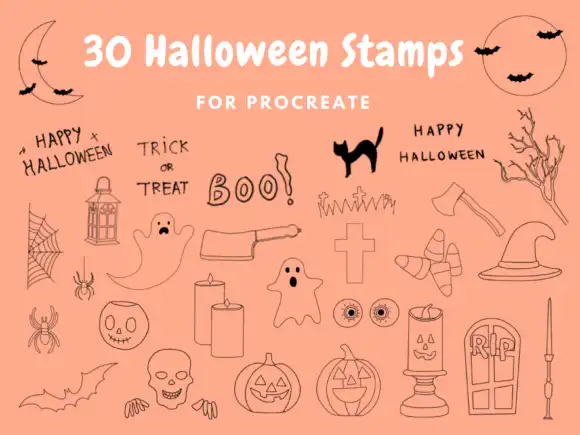 30 Halloween Stamps for Procreate