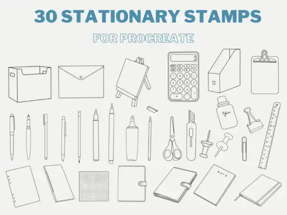 30 Stationary Stamps - for Procreate