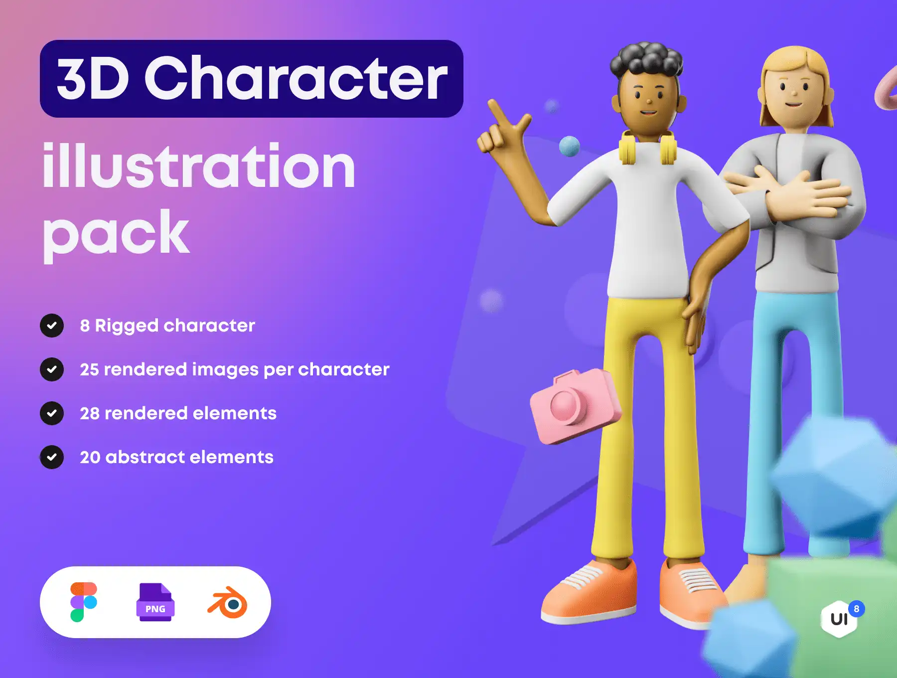 3D Character Pack Illustration & 3D Elements Object