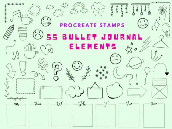 55 Bullet Journal Stamps - for Procreate