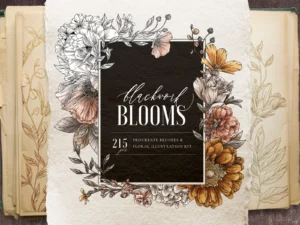 blackwork blooms floral illustration & procreate brush kit 58895