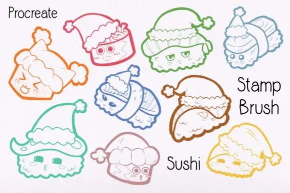 Christmas Sushi Stamp Brush Procreate 3 christmas sushi stamp brush procreate graphics 5864614 3 580x387 57831