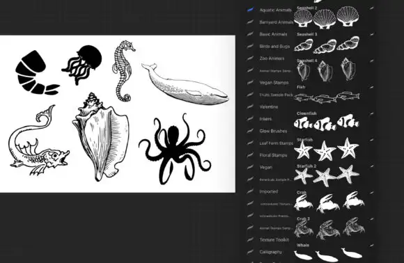 Aquatic Animal Stamps for Procreate 3 aquatic animal stamps for procreate graphics 25014023 2 580x378 62031