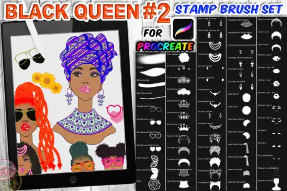 Black Queen 2 Braid Hair Procreate Brush