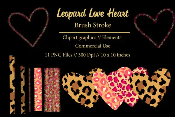 Leopard Love Heart Brush Stroke Clipart