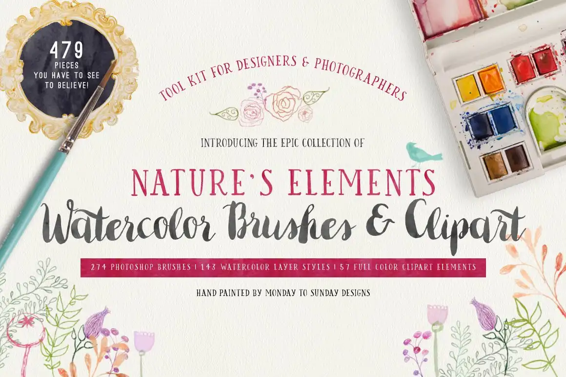 Adobe Photoshop Brushes Bundle - 2 Packs 3 nature's element watercolor tool kit (2) 54471