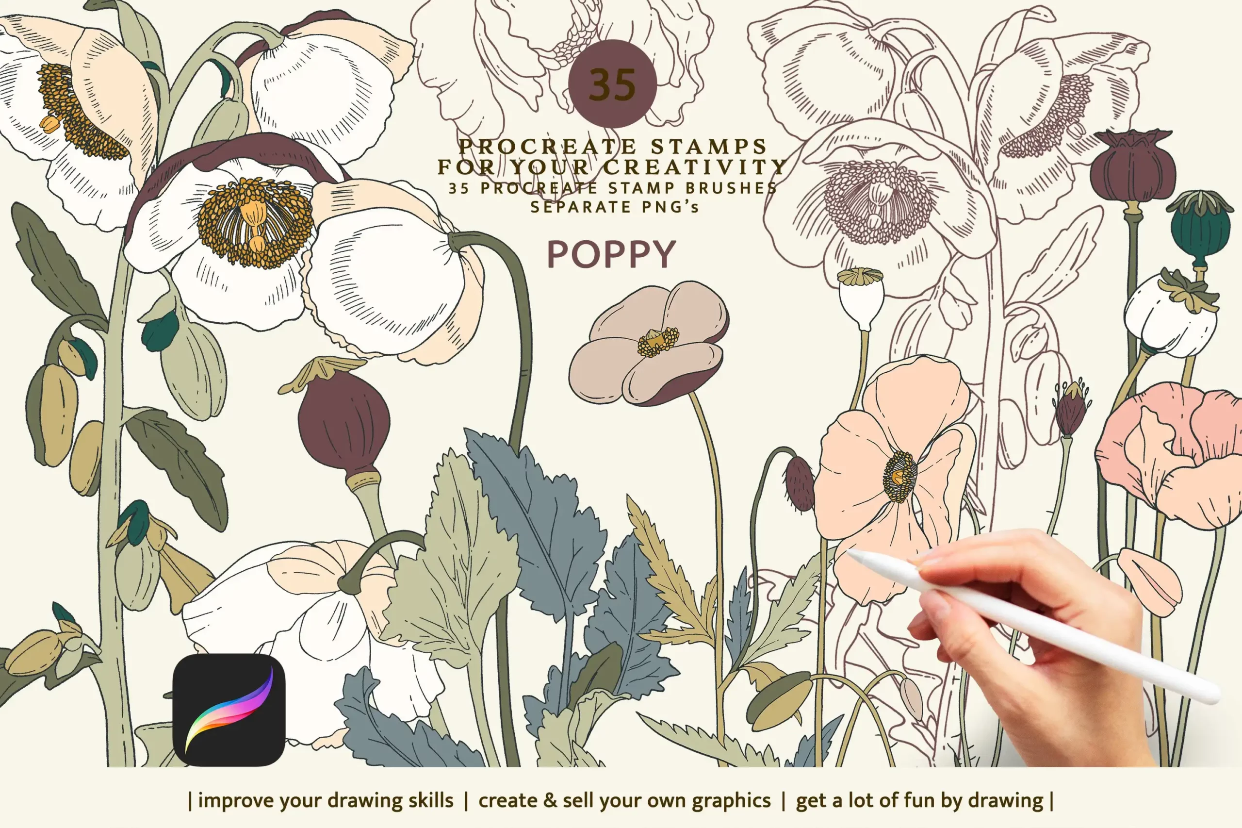 Poppy Stamps, Procreate Brushes