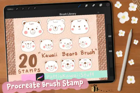 Procreate brush stamp cute bears 20 face