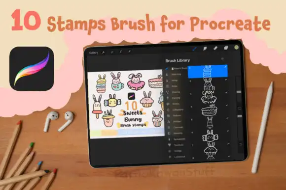 Procreate Brush Stamp Cute Bunny Dessert