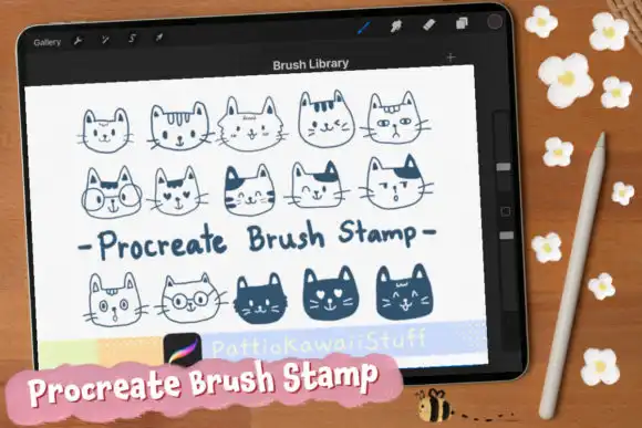 Procreate brush stamp cute cat doodle