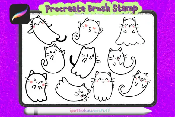Procreate Brush Stamp Doodle Ghost Cat