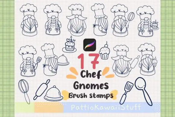 Procreate Brush Stamp Gnome Chef Bakery