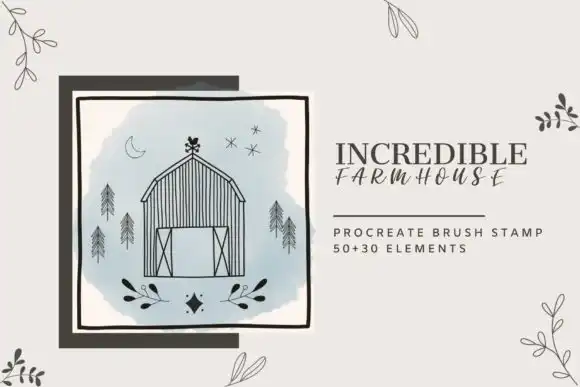 Procreate Brush Stamp Incredible Farm house