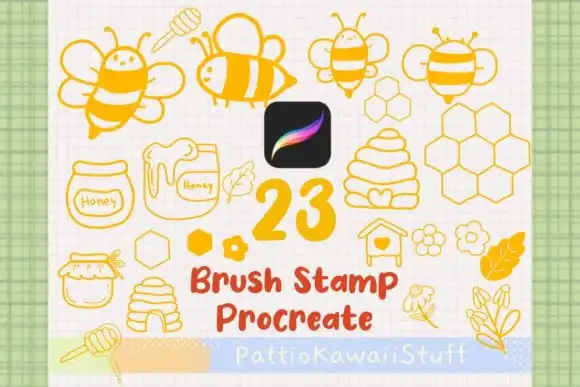 Procreate brush stamps 23 Bee Honeycomb